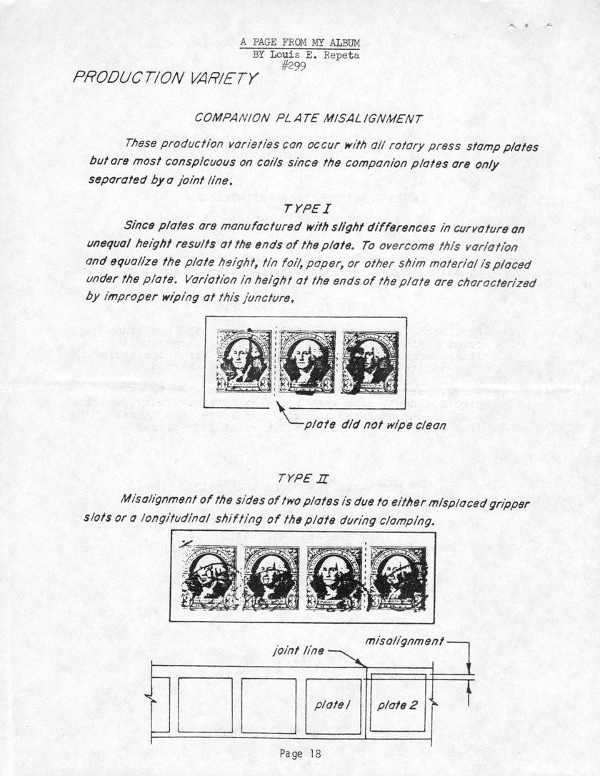 stamp errors, stamp errors, EFO, A Page From My Album, Repeta, Production Variety - Companion Plate Misalignment, rotary press stamp plates, coils, shim material, misplaced gripper slots, longitudinal shifting of the plate during clamping