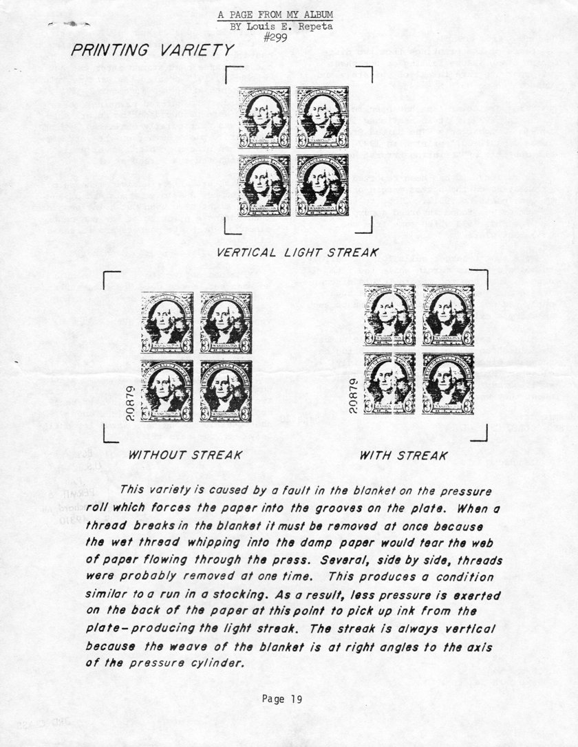 stamp errors, stamp errors, EFO, A Page From My Album, Repeta, Printing Variety - Vertical Light Streak, fault in the blanket on the pressure roll