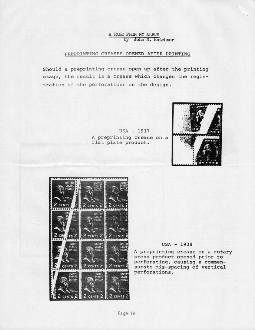 stamp errors, stamp errors, EFO, A Page From My Album, Hotchner, Preprinting Creases Opened After Printing, 1917, 1938