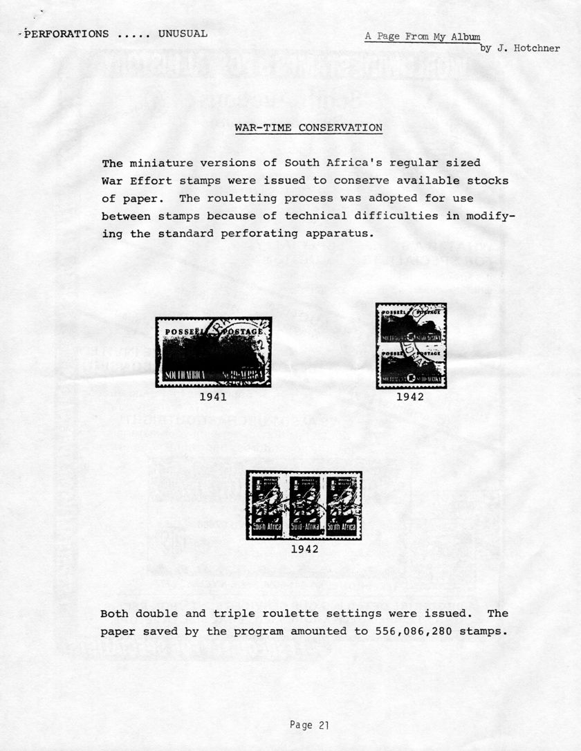 stamp errors, stamp errors, EFO, Hotchner, A PAge From My Album - War-Time Conservation, South AFrica, miniature versions