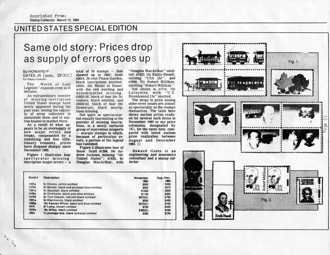 stamp errors, stamp errors, EFO, Gates, Stamp Collector, Same Old Story Prices Drop As Supply Of Errors Goes Up