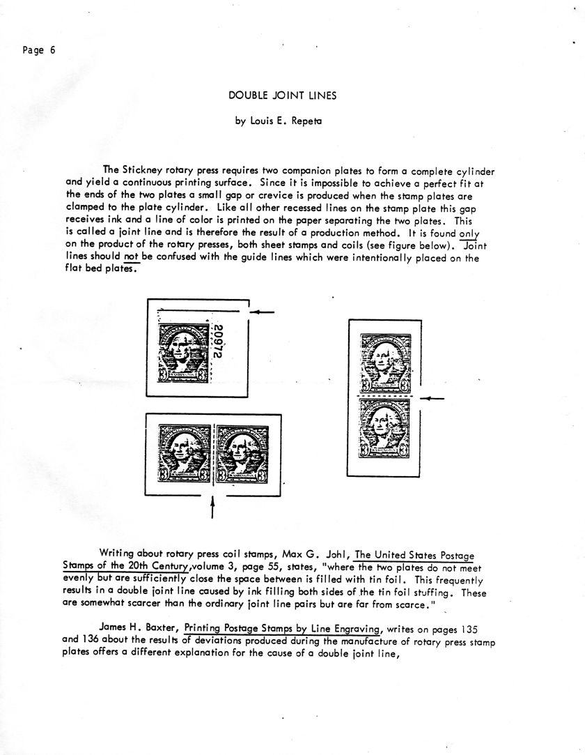 stamp errors, stamp errors, EFO, Repeta, Double Joint Lines, Stickney rotary press, flat bed plates, Johl, The United States Postage Stamps of the 20th Century, tin foil, Baxter, Printing Postage Stamps by Line Engraving