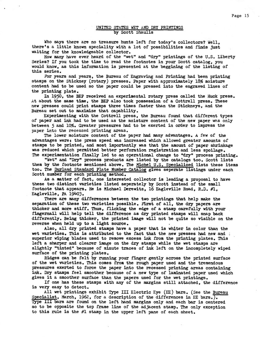 stamp errors, stamp errors, EFO, United States Wet and Dry Printings, Shaulis, U.S. Liberty Series, Bureau of Engraving and Printing, Stickney rotary presses, Huck press, Cottrell press, Durland Standard Plate Number Catalog, Derewitz, Type III Electric Eye EE bars, Bureau Specialist, March 1962