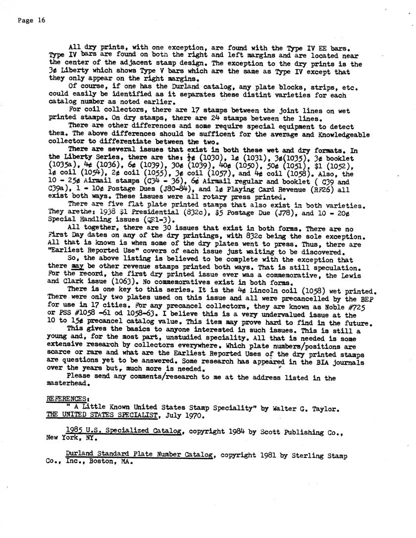 stamp errors, stamp errors, EFO, Type IV EE Bars, Scott 1030, Scott 1031, Scott 1035, Scott 1036, Scott 1039, Scott 1050, Scott 1051, Scott 1052, Scott 1054, Scott 1055, Scott 1057, Scott 1058, Scott C34, Scott C35, Scott C36, Scott C39, Scott J80, Scott J84, Scott RF26, Scott 832, Scott J78, Scott QE1, Scott QE2, Scott QE3, Scott 1063, Lewis and Clark issue, Taylor, A Littel Known United States Stamp Specialty, Scott Publishing Co., Sterling Stamp Co.