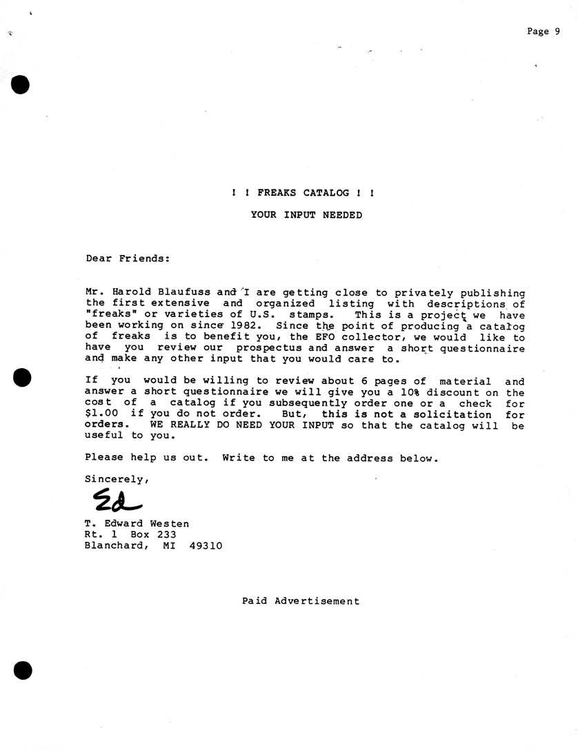 stamp errors, stamp errors, EFO, Westen, Freaks Catalog, Blaufuss