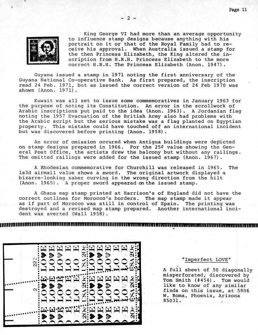 stamp errors, stamp errors, EFO, King George VI, Australia, Princess Elizabeth, Guyana, 1971, Guyana National Co-operative Bank, Kuwait, 1963, Constitution, 1957, Evacuation of the British Army, flag planted on Egyption property, Antigua, 1966, General Post Office, Rhodesian, Churchill, Ghana, Morocco's borders, Wall 1958, Imperfect Love, diagonally misperforated