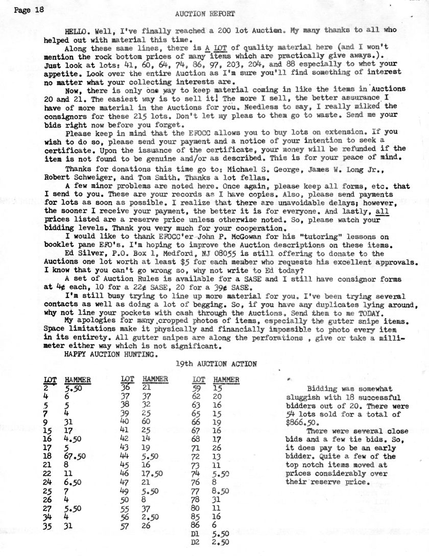 stamp errors, stamp errors, EFO, Shaulis, Auction Report, George, Long Jr., Schweiger, Smith, McGowanr, Silver