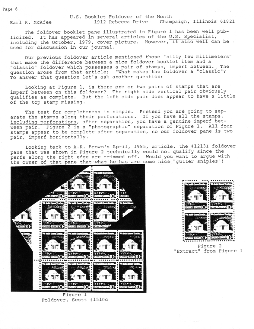 stamp errors, stamp errors, EFO, McAfee, U.S. Booklet Foldover of the Month, U.S. Specialist, Scott 1510, Brown