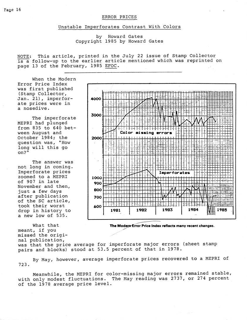 stamp errors, stamp errors, EFO, Error Prices, Gates, Unstable Imperforates Contrast With Colors, Stamp Collector