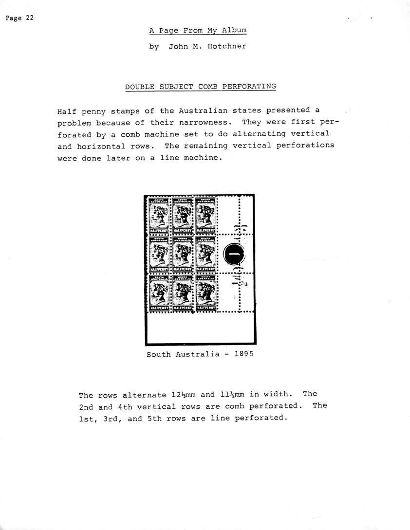stamp errors, stamp errors, EFO, Hotchner, A Page From My Album - Double Subject Comb Perforating, half penny stamps of the Australian States
