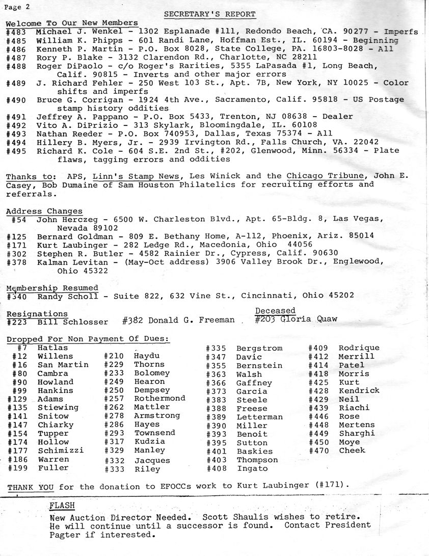 stamp errors, stamp errors, EFO, Secretary's Report, Hotchner, Wenkel, Phipps, Martin, Blake, DiPaolo, Fehler, Corrigan, Pappano, DiPrizio, Reeder, Myers, Cole, APS, Linn's Stamp News, Winick, Chicago Tribune, Casey, Dumaine, Sam Houston Philatelics, Herczeg, Goldman, Laubinger, Butler, Levitan, Scholl, Schlosser, Freeman, Quaw, Hatlas, Willens, San Martin, Cambra, Howland, Hankins, Adams, Stiewing, Snitow, Chiarky, Tupper, Hollow, Schimizzi, Warren, Fuller, Haydu, Thorns, Bolomey, Hearon, Dempsey, Rothermond, Mattler, Armstrong, Hayes, Townsend, Kudzia, Manley, Jacques, Riley, Bergstrom, Davic, Bernstein, Walsh, Gaffney, Garcia, Steele, Freese, Letterman, Miller, Benoit, Sutton, Baskies, Thompson, Ingato, Rodrique, Merrill, Patel, Morris, Kurt, Kendrick, Neil, Riachi, Rose, Mertens, Sharghi, Moye, Cheek, Shaulis, Pagter