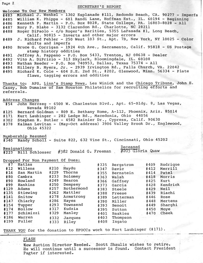 stamp errors, stamp errors, EFO, Secretary's Report, Hotchner, Wenkel, Phipps, Martin, Blake, DiPaolo, Fehler, Corrigan, Pappano, DiPrizio, Reeder, Myers, Cole, APS, Linn's Stamp News, Winick, Chicago Tribune, Casey, Dumaine, Sam Houston Philatelics, Herczeg, Goldman, Laubinger, Butler, Levitan, Scholl, Schlosser, Freeman, Quaw, Hatlas, Willens, San Martin, Cambra, Howland, Hankins, Adams, Stiewing, Snitow, Chiarky, Tupper, Hollow, Schimizzi, Warren, Fuller, Haydu, Thorns, Bolomey, Hearon, Dempsey, Rothermond, Mattler, Armstrong, Hayes, Townsend, Kudzia, Manley, Jacques, Riley, Bergstrom, Davic, Bernstein, Walsh, Gaffney, Garcia, Steele, Freese, Letterman, Miller, Benoit, Sutton, Baskies, Thompson, Ingato, Rodrique, Merrill, Patel, Morris, Kurt, Kendrick, Neil, Riachi, Rose, Mertens, Sharghi, Moye, Cheek, Shaulis, Pagter