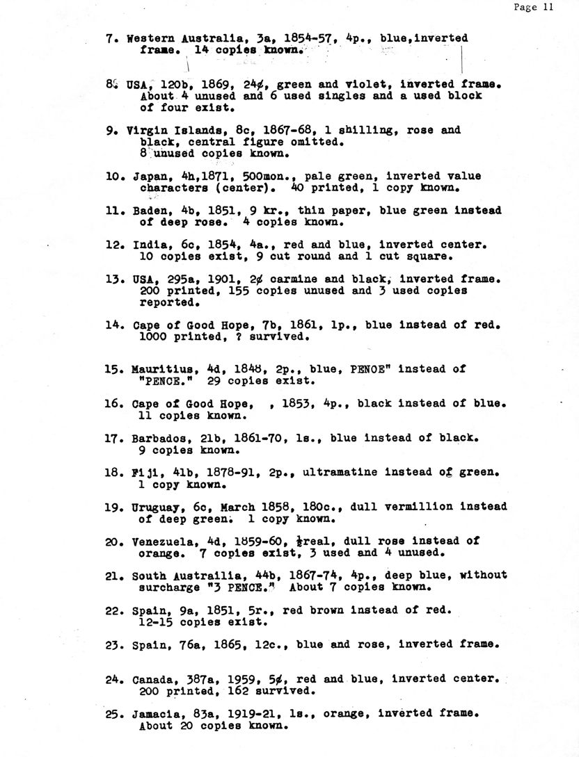 stamp errors, stamp errors, EFO, Western Australia Scott 3, Scott 120, Virgin Islands Scott 8, Japan Scott 4, Baden Scott 4, India Scott 6, Soctt 295, Cape of Good Hope Scott 7, Mauritius Scott 4, Barbados Scott 21, Fiji Scott 41, Uruguay Scott 6, Venezuela Scott 4, South Australia Scott 44, Spain Scott 9, SPain Scott 76, Canada Scott 387, Jamaica Scott 83