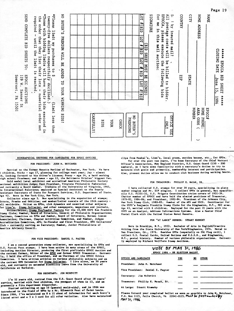 stamp errors, stamp errors, EFO, EFOCC election, Biographical Sketches for Candidates for EFOCC Offices, Hotchner, American Philatelic Society, Virginia Philatelic Federation, Deputy Assistant Secretary of State for Passport Services, Nanette Merlino, Linn's, Stamp Collector, Ben Franklin Stamp Clubs, Council of Philatelic Organizations, Bureau Issues Association, Chapter Activities Commitee, Judges Accreditation Committee, Junior Philatelists of America Advisory Council, Pagter, U.S. Parcel Post stamps, EFOCC Ethics Commitee, Stamp Collector, University of California, Berkeley, McDevitt, U.S. Coast Guard, Post, Meekel's, Linn's, Chief Warrant Officers' Association, New England District, Nazak, Scott 1331, Scott 1332, U.S. Frigate Constitution cruise covers, President of Johnson City, NY, Stamp Club, USPS Analyst, Address Information Systems, Master Chief Postal Clerk, United States Naval Reserve, Kremsky, Richard Wolffers Stamp Auctions