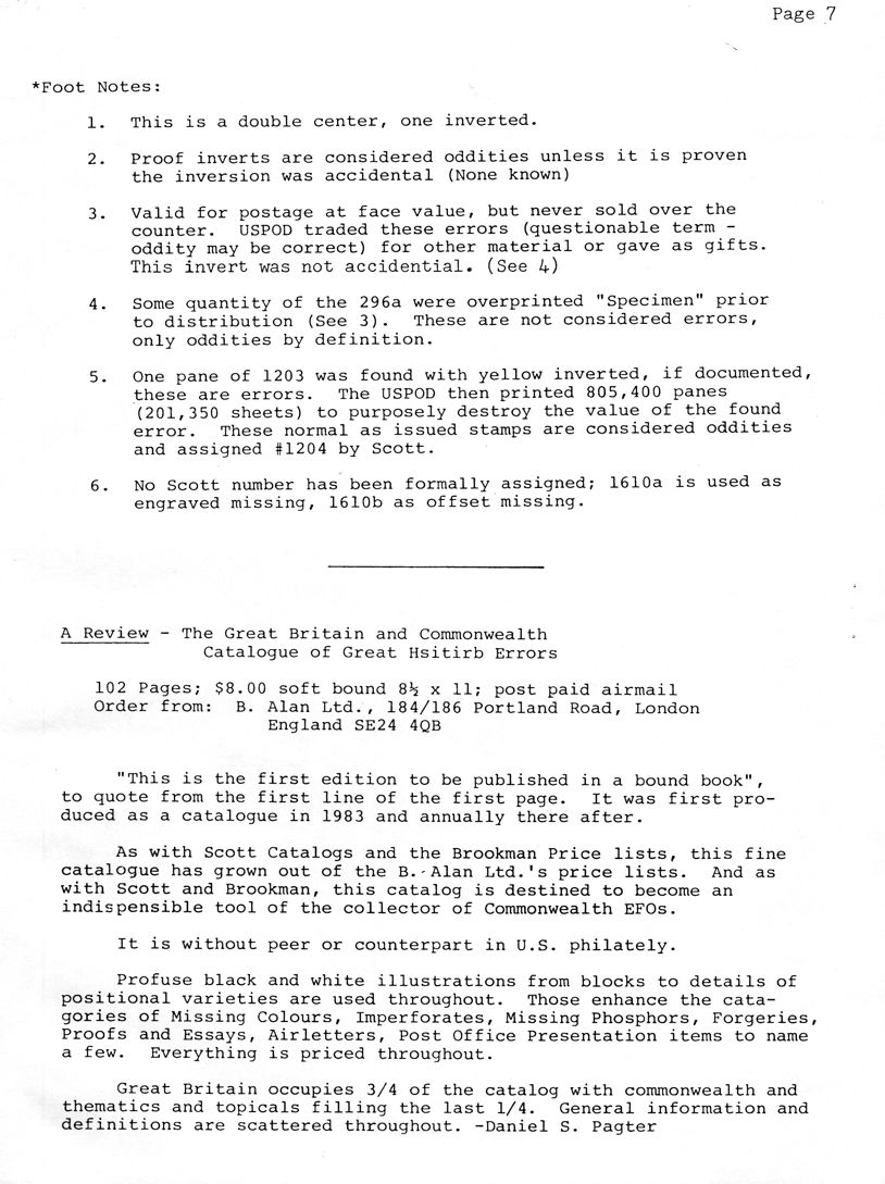 stamp errors, stamp errors, EFO, specimen, review, The Great Britain and Commonwealth Catalogue of Great Hsitirb Errors, Alan, London, England, missing colours, missing colors, imperforates, missing phospohors, forgeries, proofs and essays, Pagter